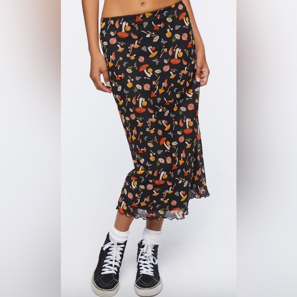Mushroom Print Midi Skirt